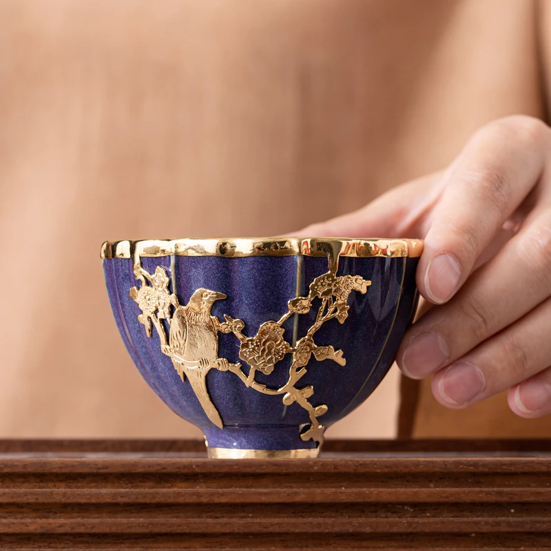 金镶玉五大名窑主人杯陶瓷中式复古轻奢高档礼盒装品茗杯茶杯单杯