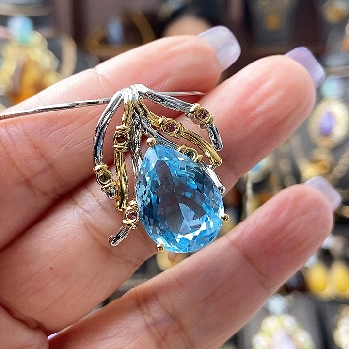 托帕石颈饰银S925镶嵌吊坠