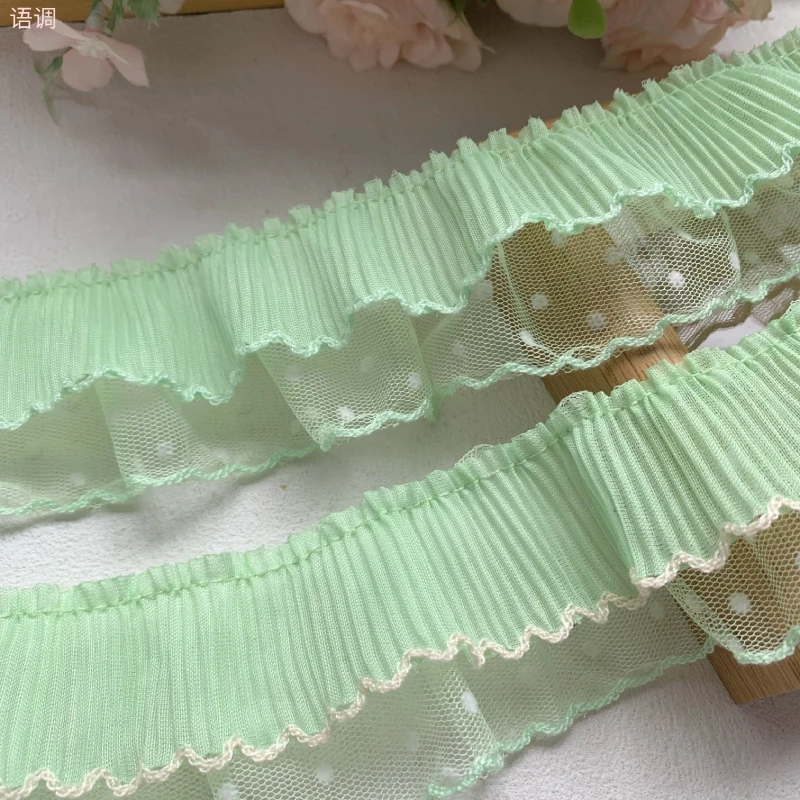 5.5cm薄荷绿双层褶皱波点网纱蕾丝花边DIY洛丽塔手工公主裙边辅料