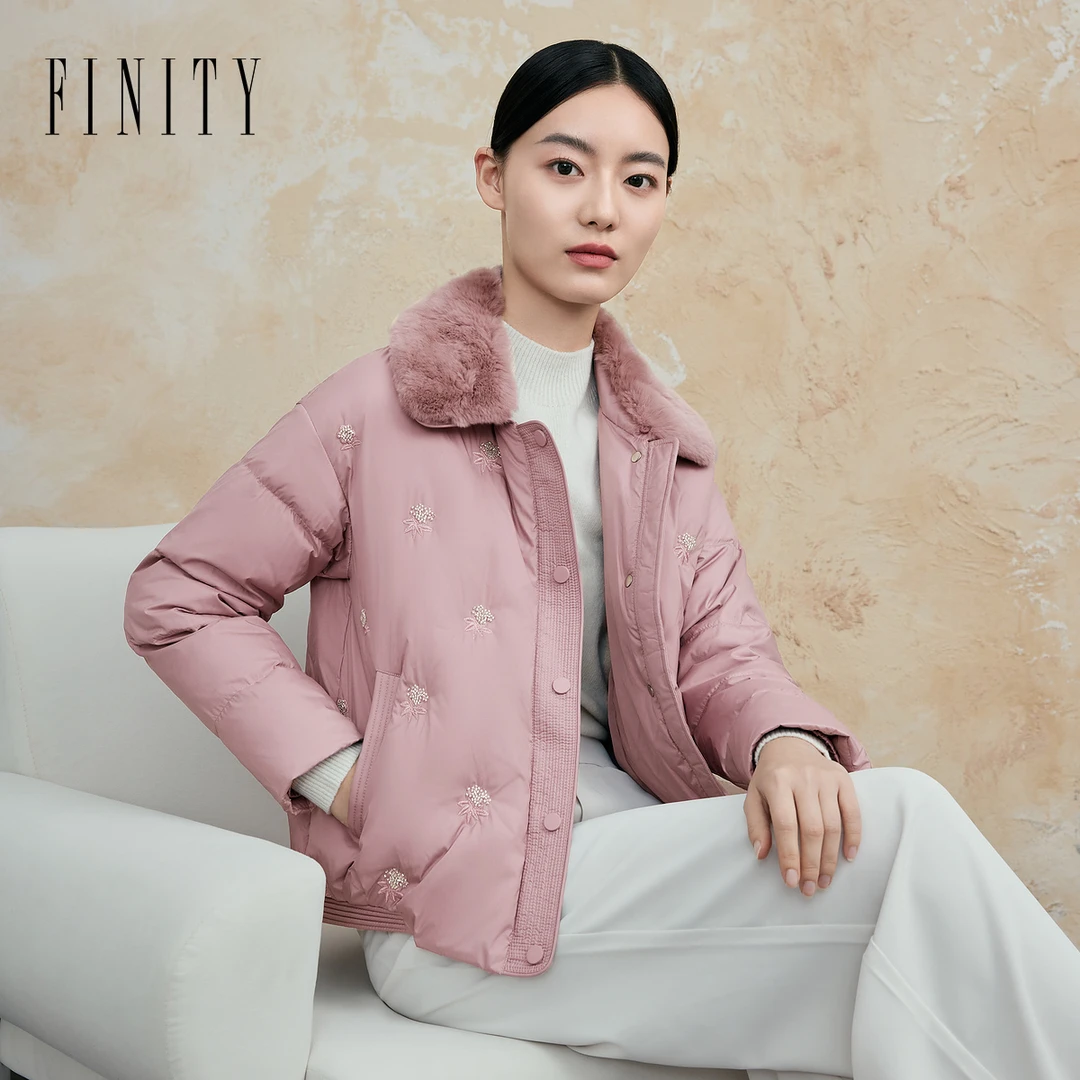 【粉丝专享】FINITY 90白鹅绒显瘦时尚百搭兔毛领羽绒服 F21W9A43Y1