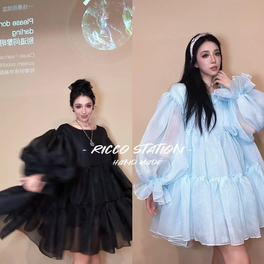 陈腰精CC设计师款重工泡泡袖纱连衣裙轻奢风名媛风网红炸街款潮