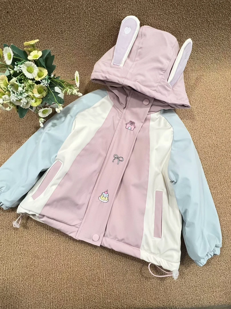 K47冬季新款女童门襟绣蛋糕加绒外套
