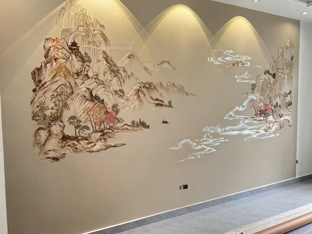 如意新中式独绣背景江山秋色图