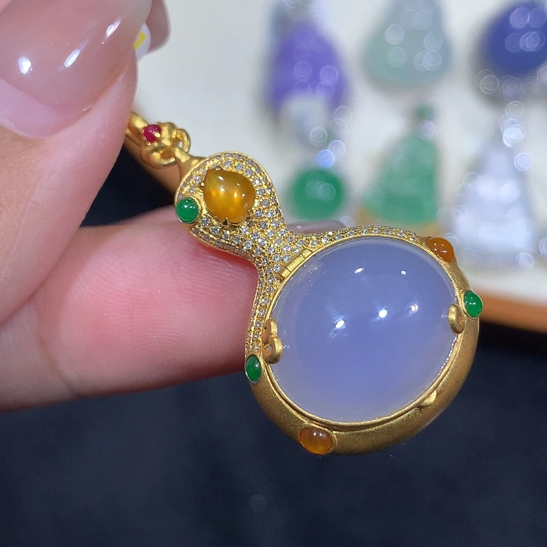 翡翠18K金镶嵌吊坠(不含链)