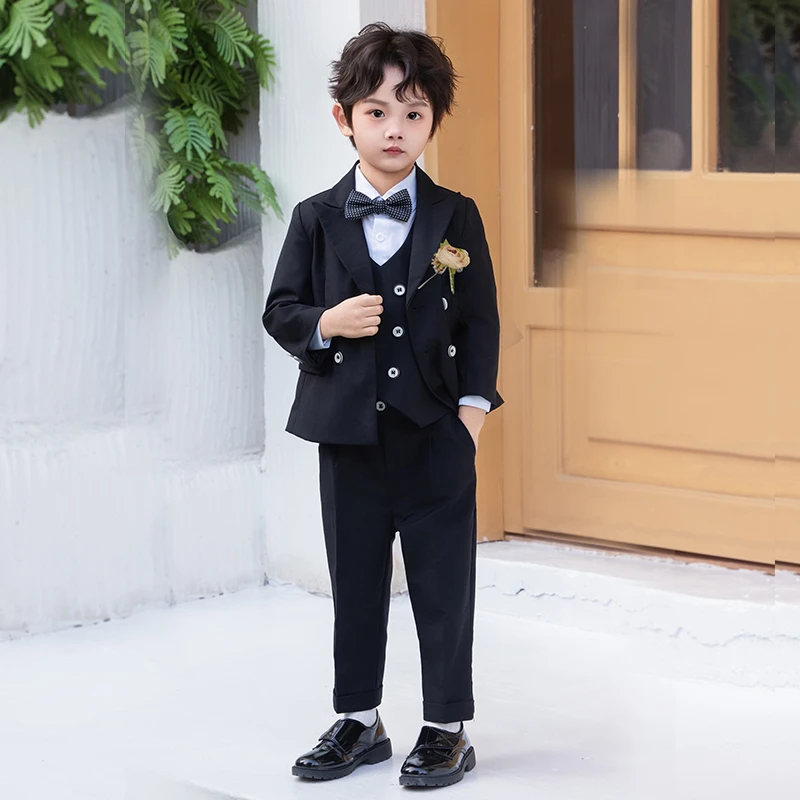儿童西装男童礼服套装宝宝周岁生日主持人小西装纯色摄影秋冬英伦