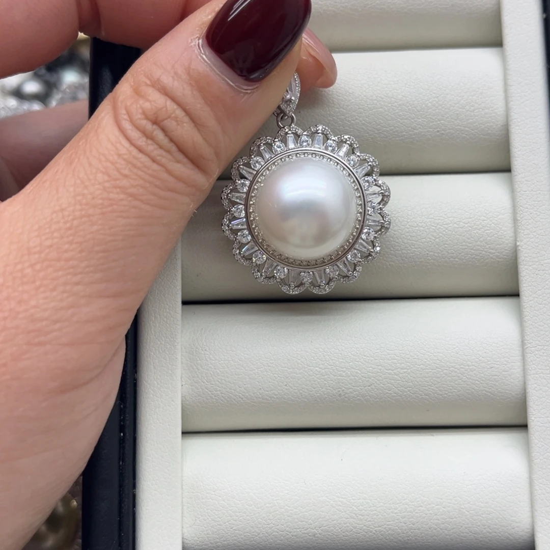 银S925镶嵌海水珍珠吊坠(不含链)