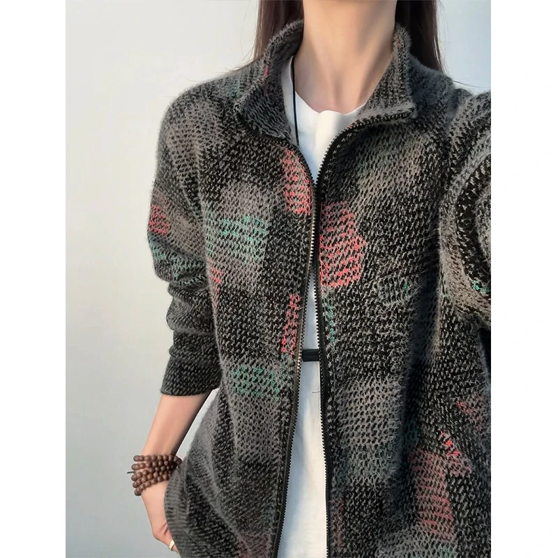 cleanfit彩色格子开衫卫衣男款冬季潮牌无帽立领外套痞帅情侣上衣