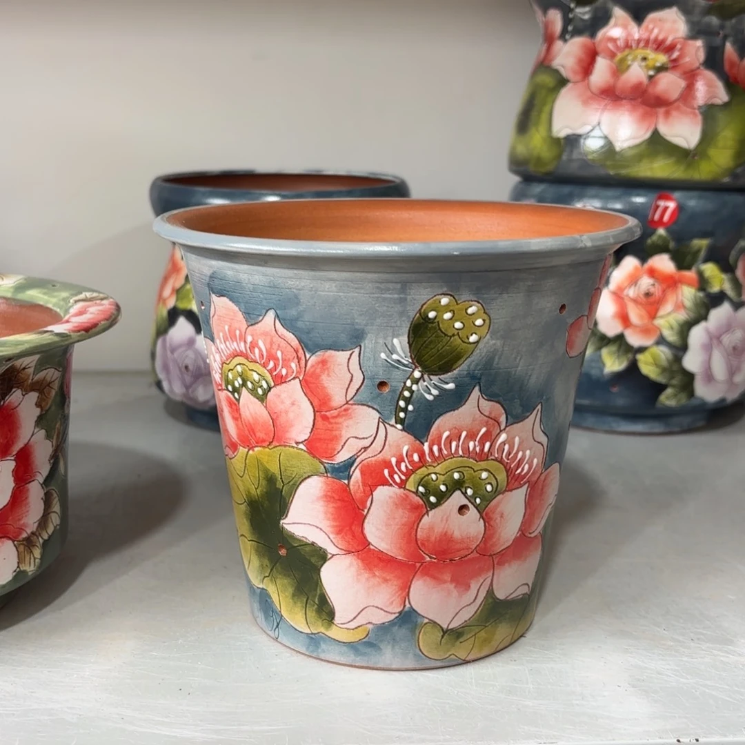 紫砂花盆景德镇手绘花盆陶瓷16/15