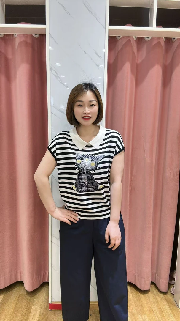 2025新款时尚条纹款短袖针织衫