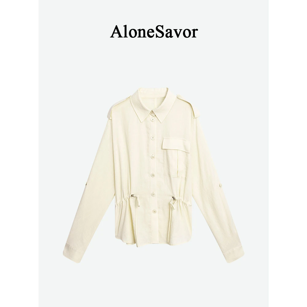【ALONE SAVOR】龍喜儿风眠早秋松弛苎麻收腰衬衫抽绳小衫X503