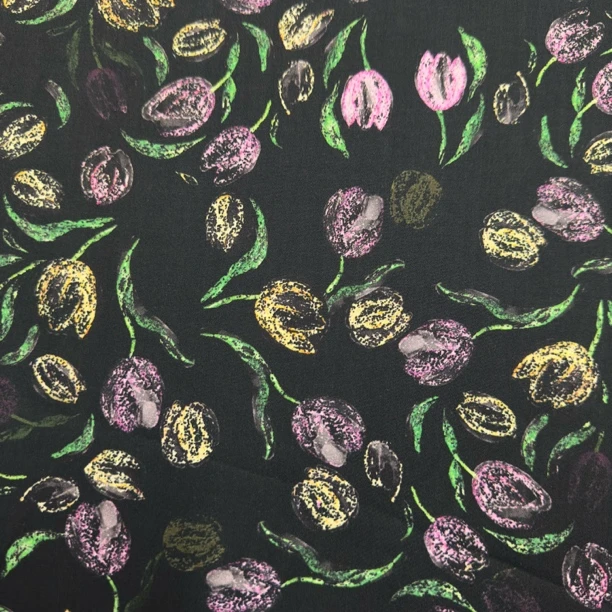 金小兔荣誉出品高密全棉丝光棉贡缎黑底郁金香面料