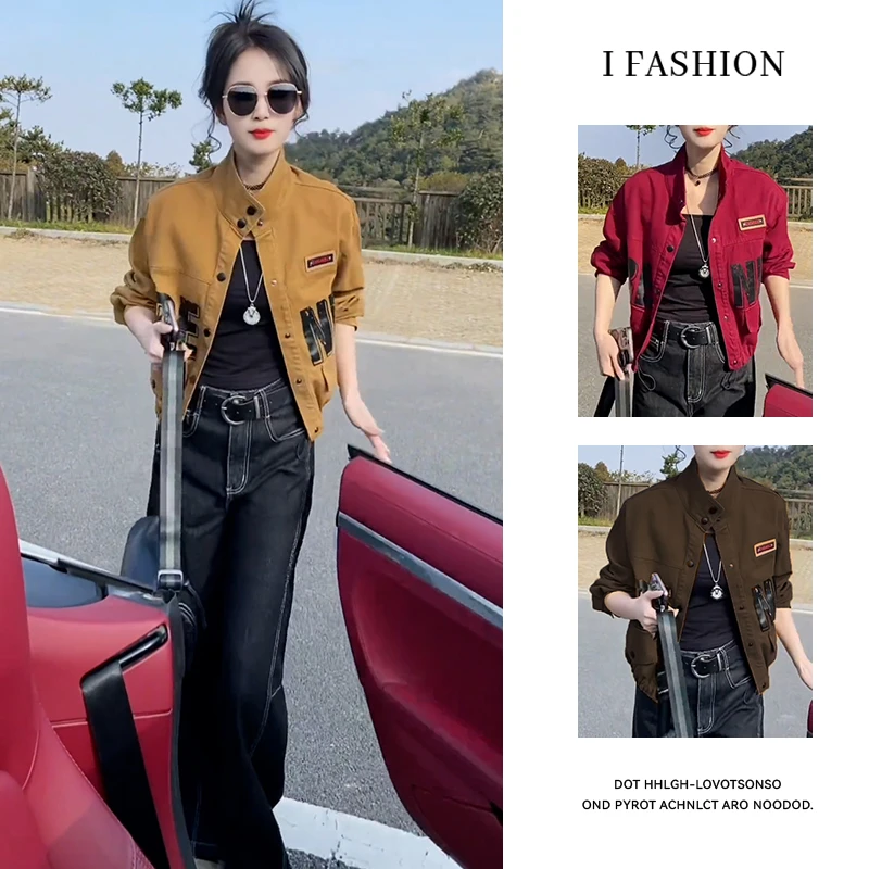 纯棉时尚独特短外套女2025春秋新款高级感减龄小个子妈妈夹克上衣