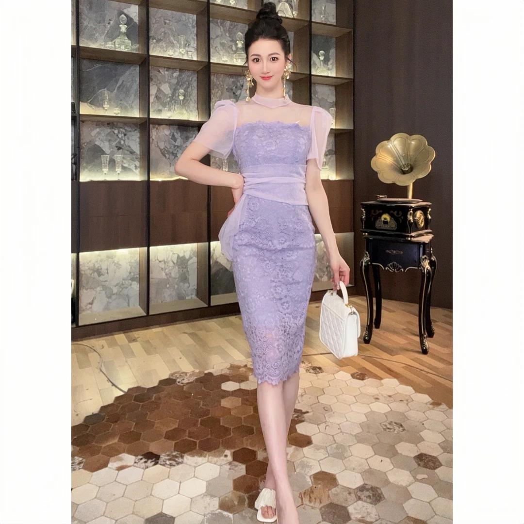 20366气质性感蕾丝时尚收腰法式包臀名媛宴会夏季修身女神连衣裙