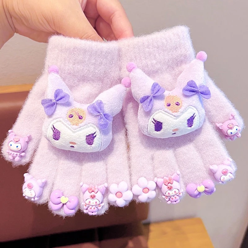 儿童秋冬美甲手套可爱库洛米毛绒五指套小女孩防风保暖分指套GJS
