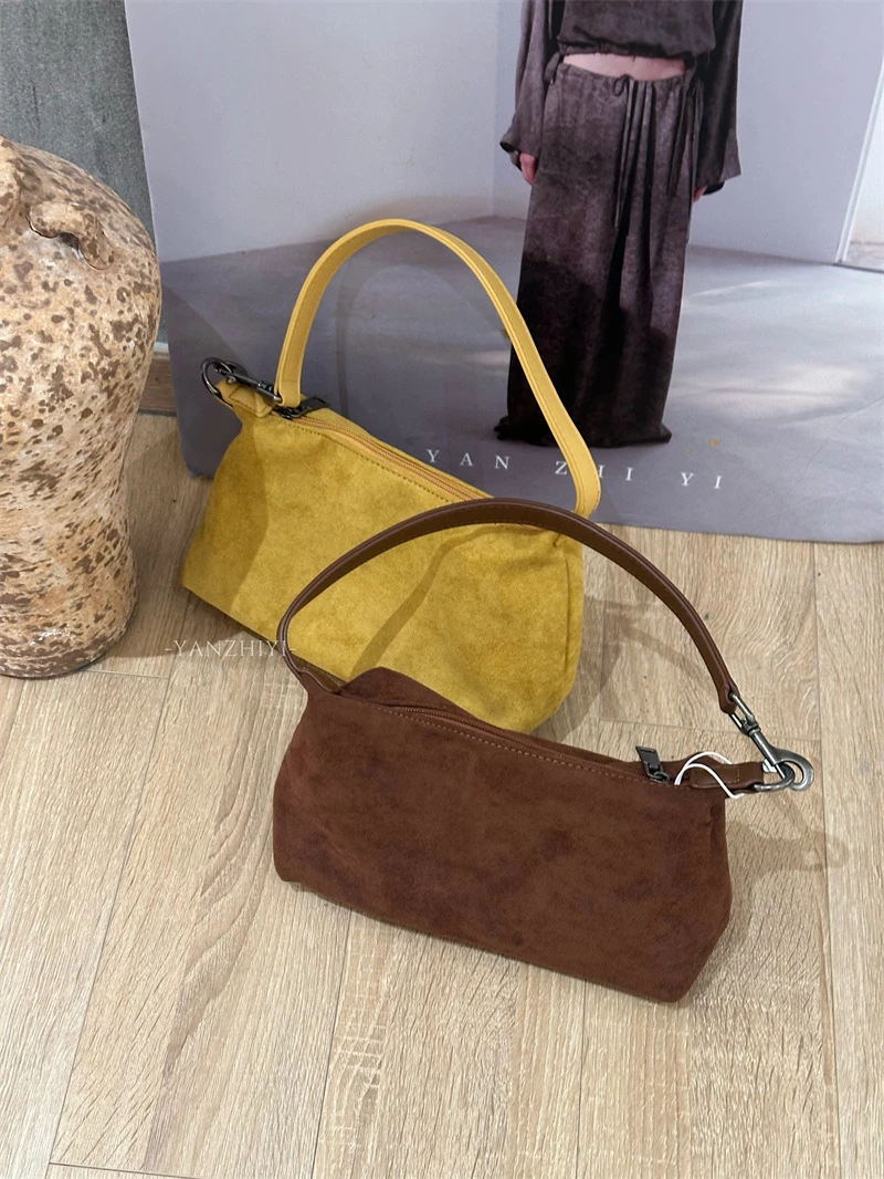 YPP!【时髦腋下包】小众复古绒面手提包单肩包简约高级感腋下包