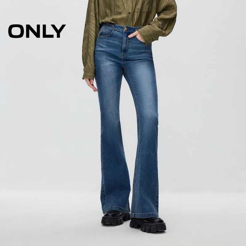 【程钱钱】ONLY新款时尚潮流百搭高腰显瘦喇叭裤牛仔裤女|124432002