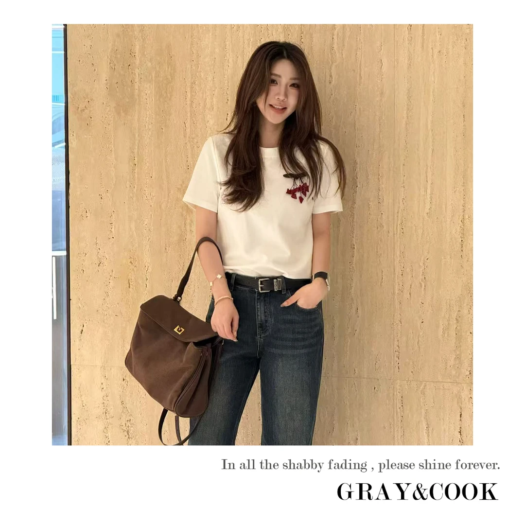 GRAY&COOK【点缀】海岛棉净版百搭休闲简约T恤内搭外穿上衣女ZC0002