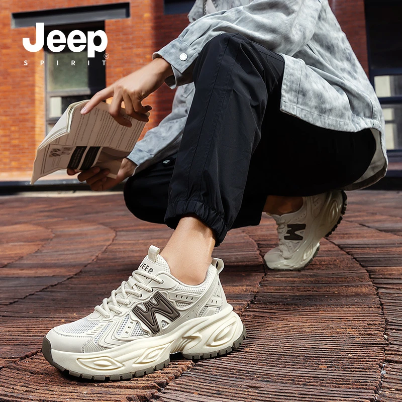 JEEPSPIRIT吉普2025夏季透气老爹鞋网面男士百搭潮鞋开车专用鞋