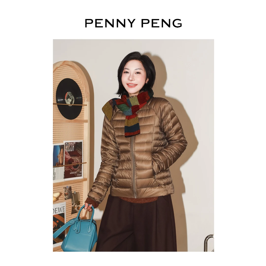 PENNYPENG烛光微火 秋冬新款排骨羽绒90绒保暖轻薄鹅绒服立领外套