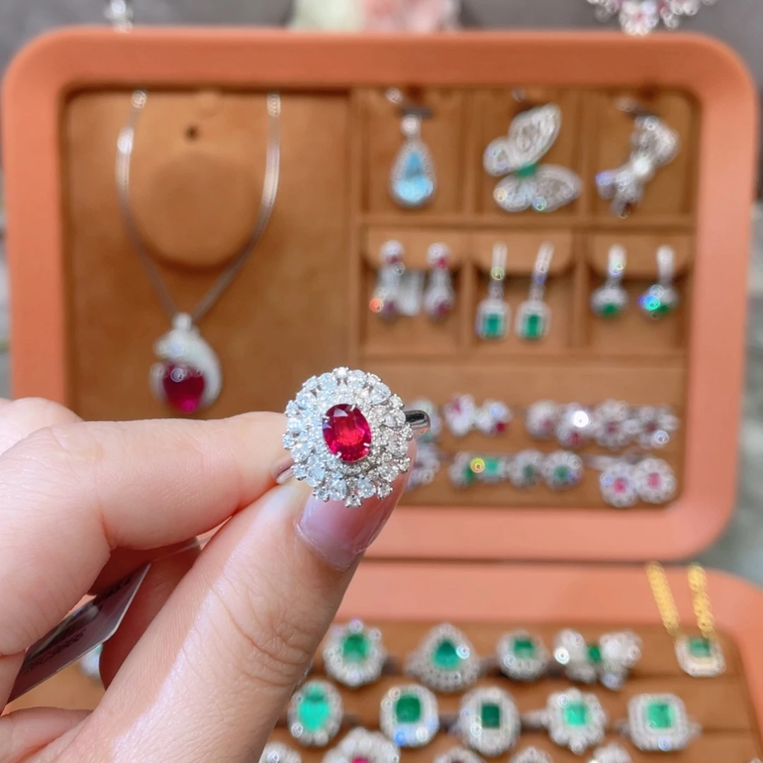 红宝石戒指18K金镶嵌无烧1.08