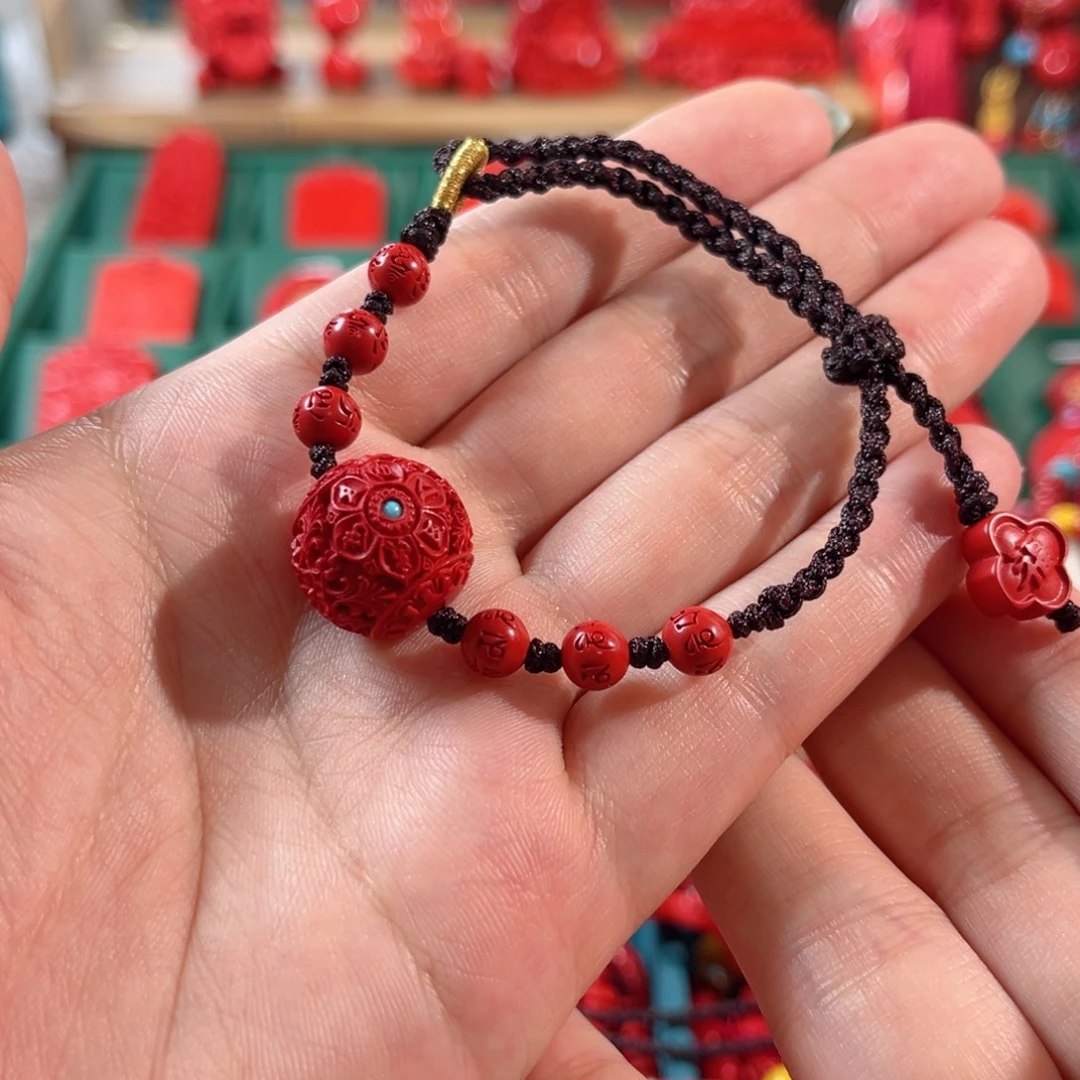 天然辰砂含辰砂工艺品卡16单珠手绳