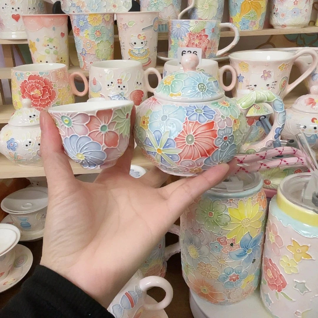 瓷片玉泥万花茶壶套装