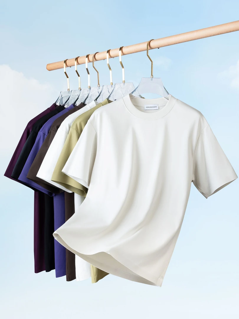 2024春夏新款无痕圆领时尚宽松落肩百搭简约纯色短袖