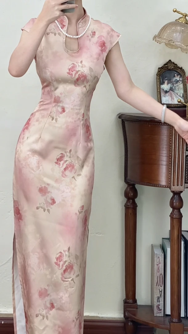 予溪自制【霓裳】夏季新中式国风改良贝壳袖改良旗袍裙