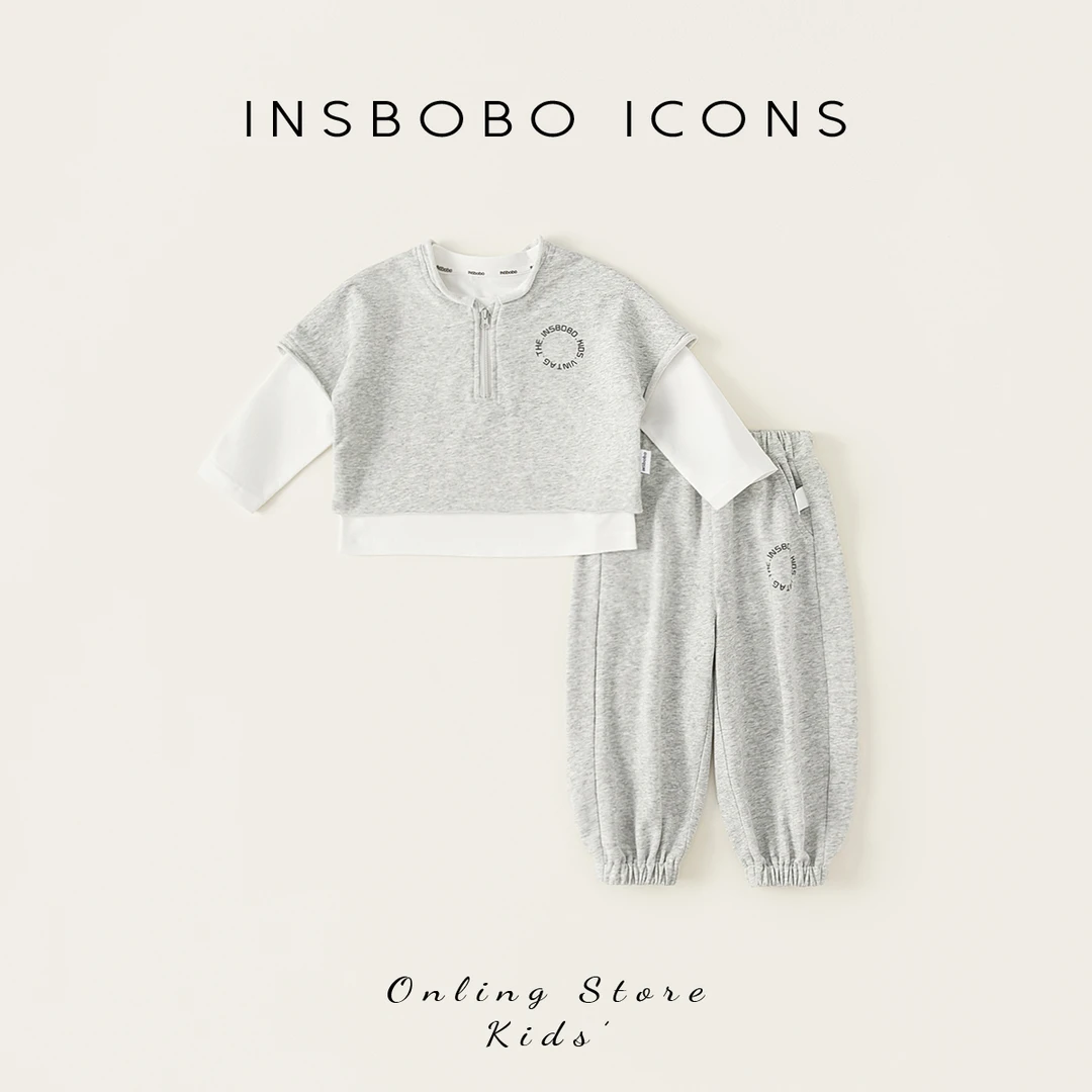 INSbobo儿童春秋套装半拉链休闲马甲T恤休闲卫裤三件套CT85062