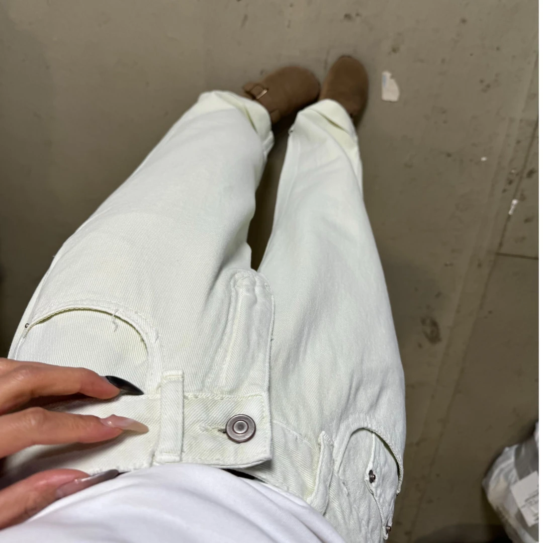 YOYO自制春夏直筒显瘦时尚潮流水洗牛仔阔腿拖地裤