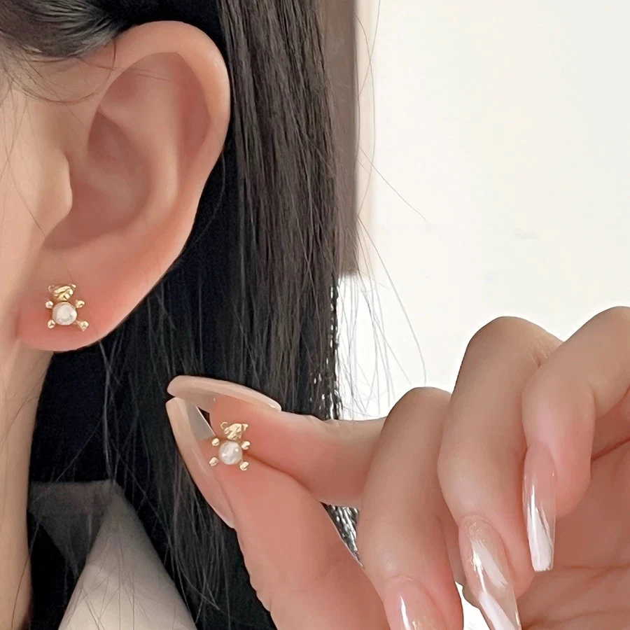 十里间 mini小熊/淡水珍珠减龄耳环可爱耳钉