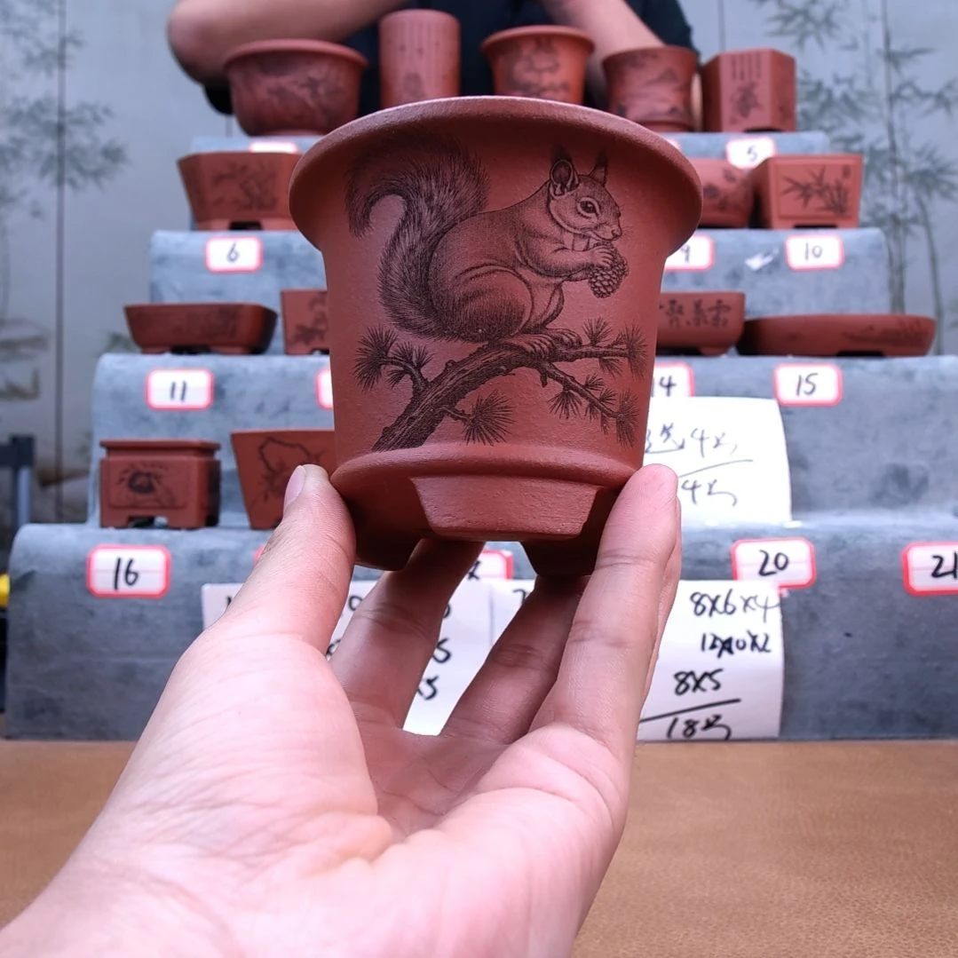 紫砂花盆人***戏同喜同喜