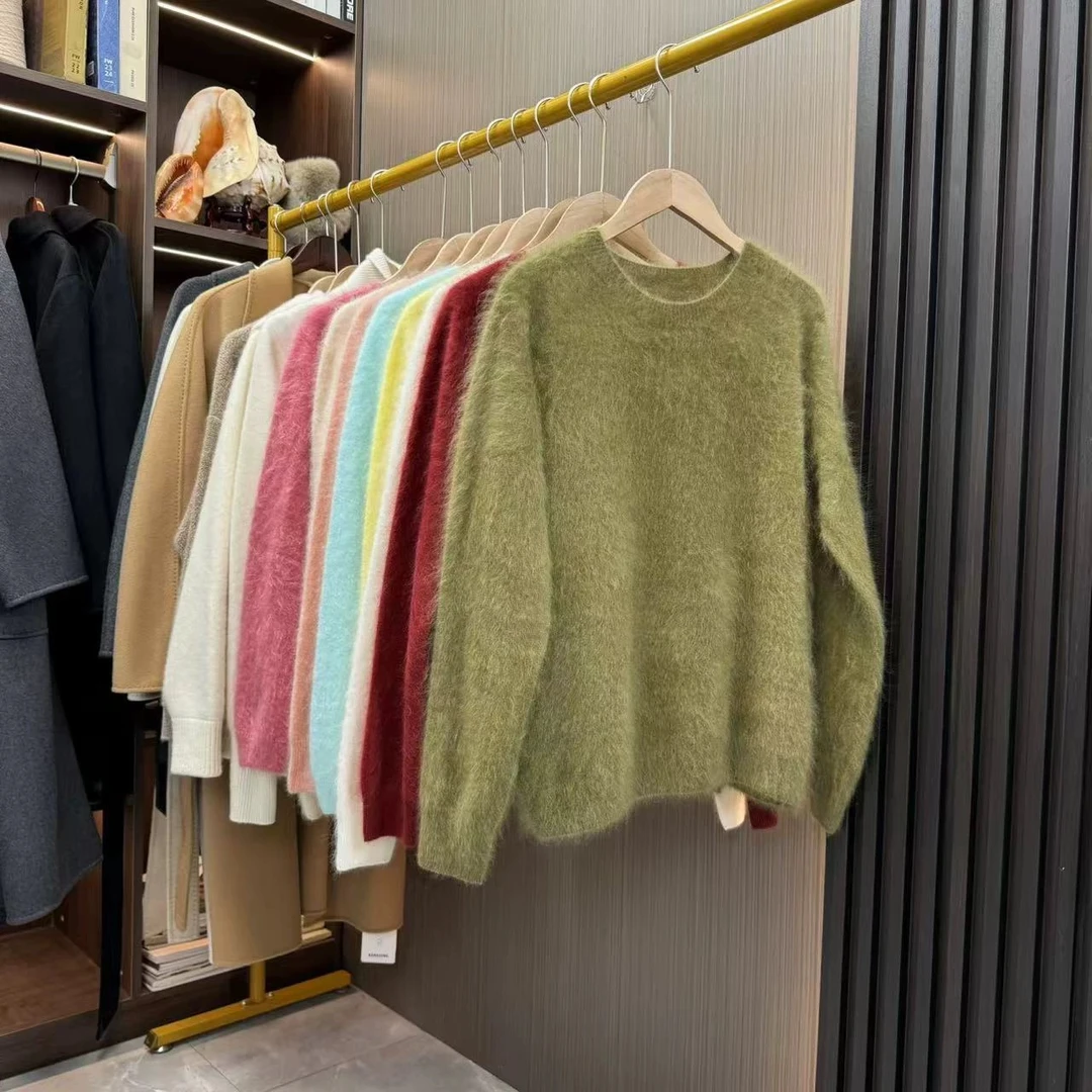 260g圆领加厚套头简约拉绒针织衫软糯舒适毛衣慵懒风纯色韩版
