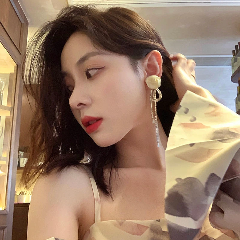 铜合金耳饰 超仙流苏耳环女高级感夸张百搭耳钉轻奢小众设计耳饰