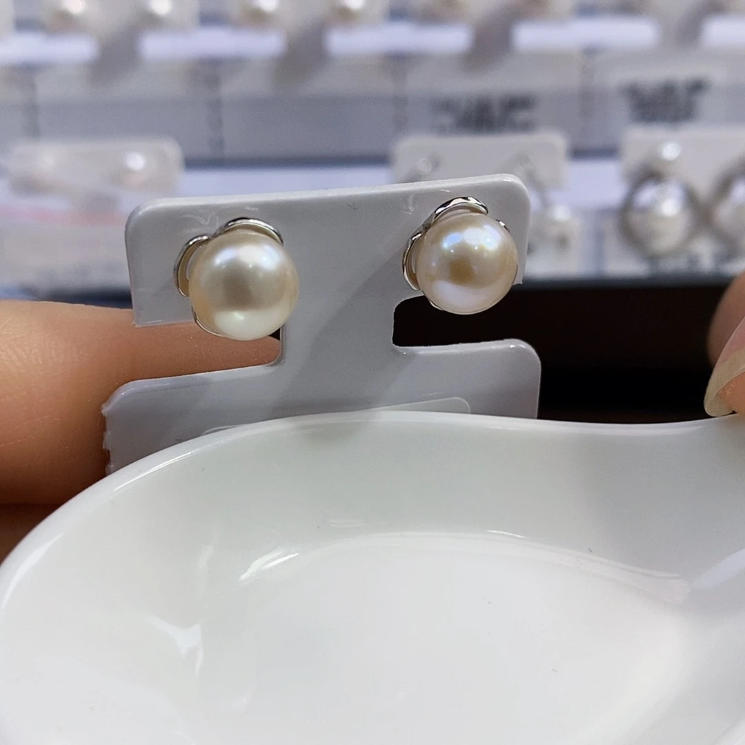 银S925镶嵌特价清库存正版珠宝级别淡水极光正圆9.5淡水珍