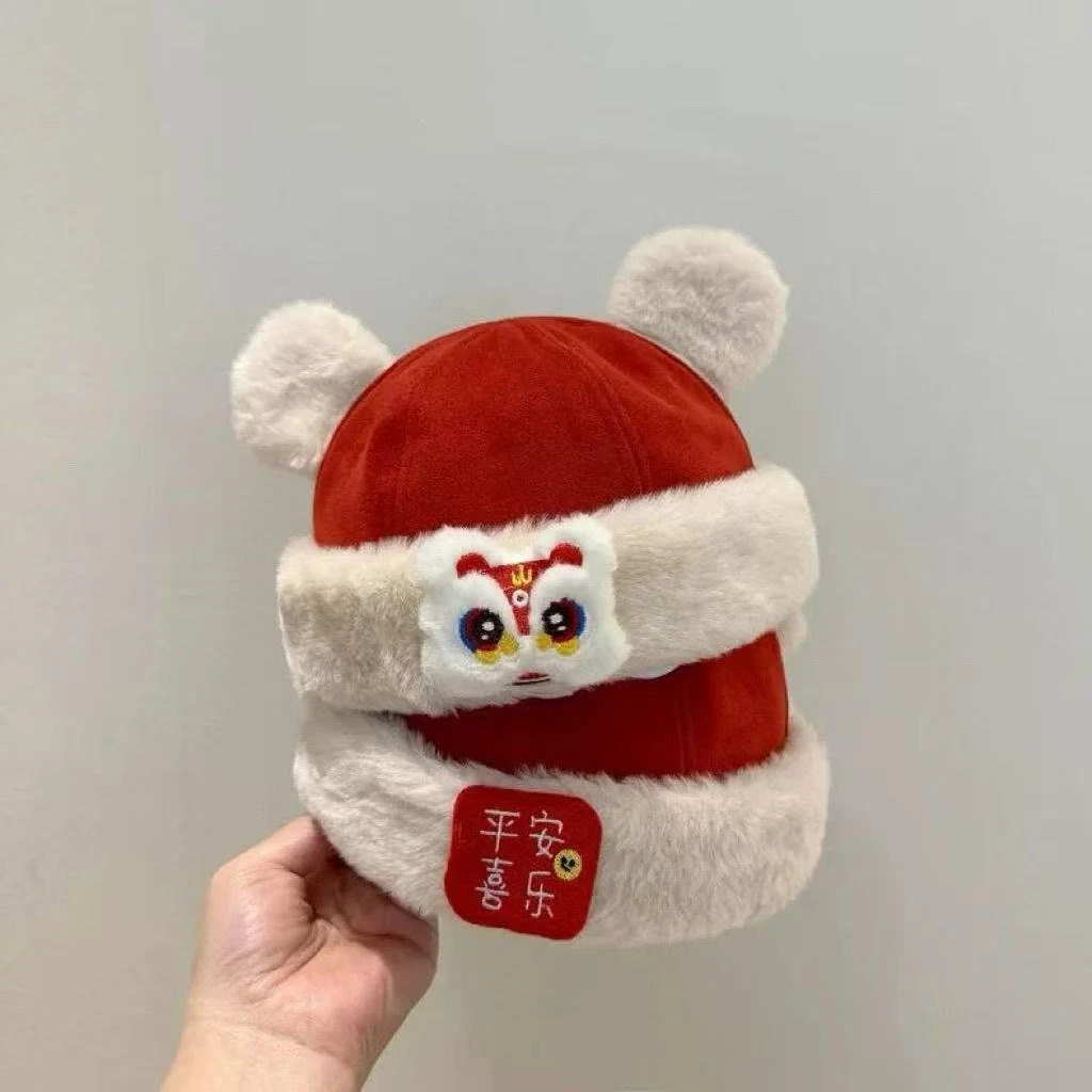 婴儿帽子秋冬地主宝宝秋冬季可爱超萌红色周岁新年保暖加厚瓜皮帽