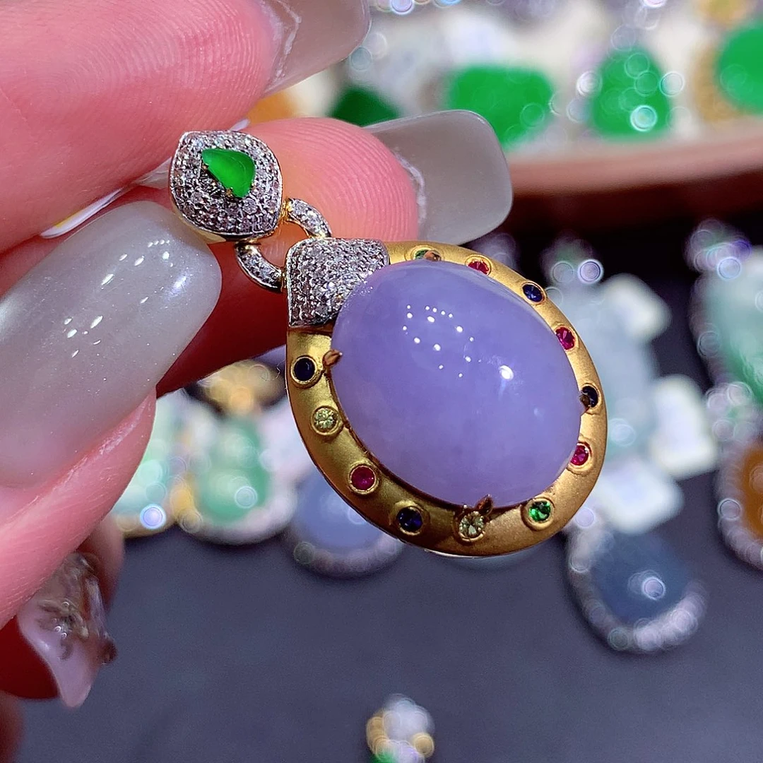 吊坠(不含链)18K金镶嵌翡翠