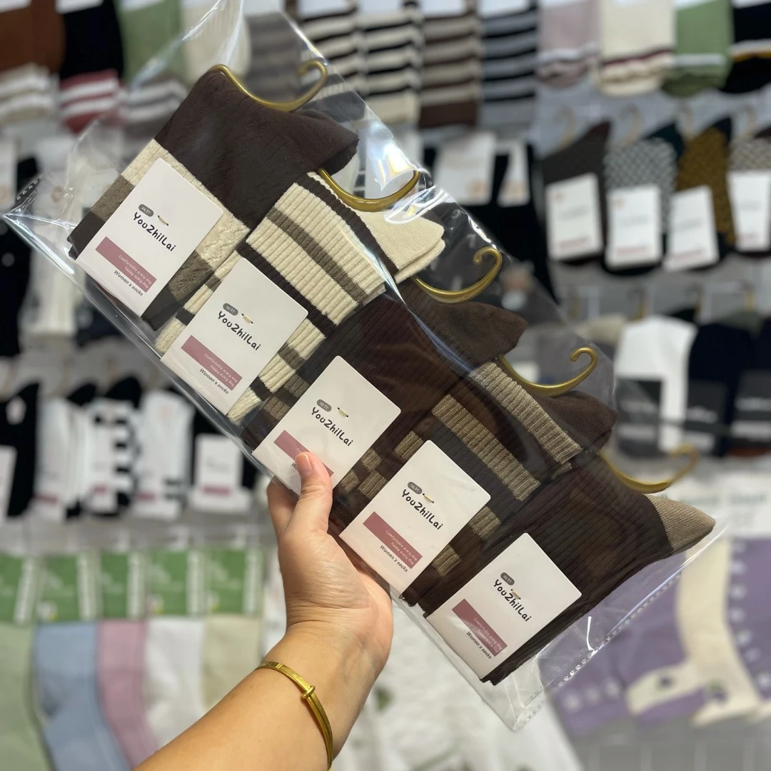 袜子女秋冬纯棉中筒袜吸汗防臭新疆棉双针全棉加厚女士冬天棉袜