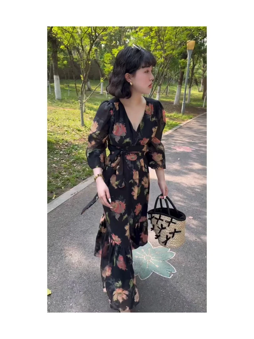 900962#雪纺碎花连衣裙