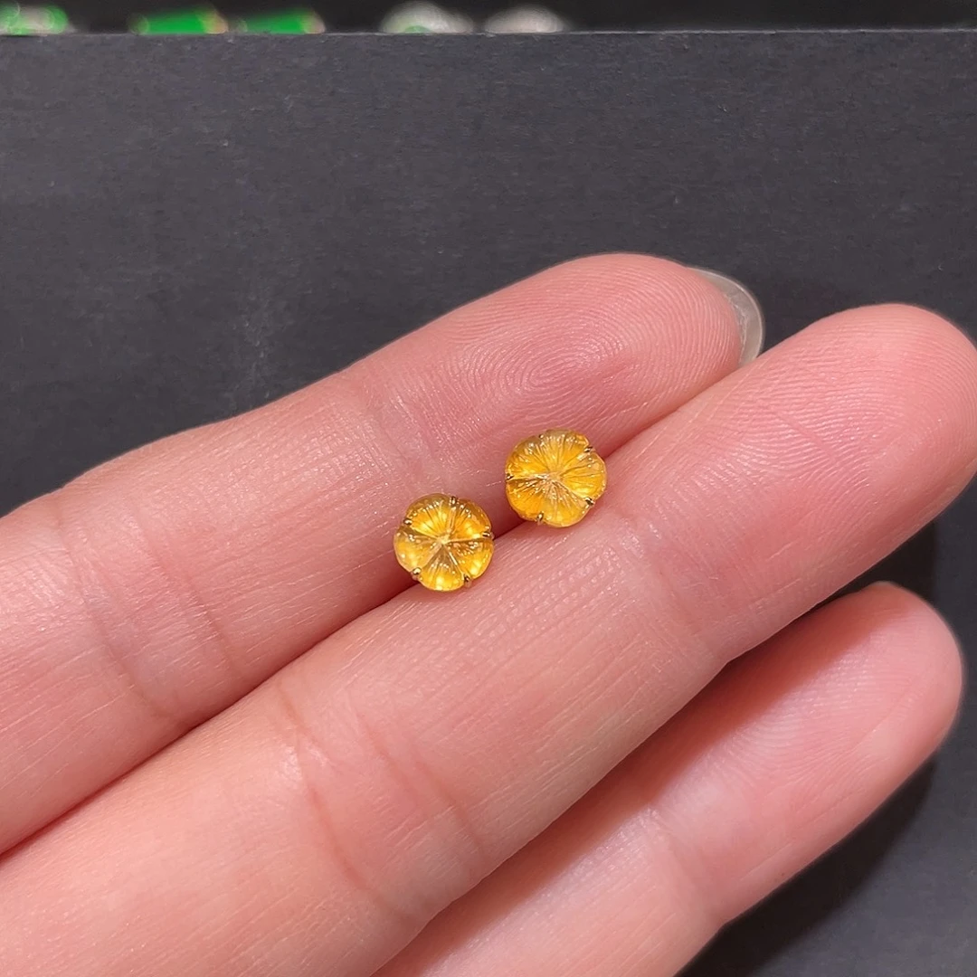 迷****翡翠18K金镶嵌耳饰耳环