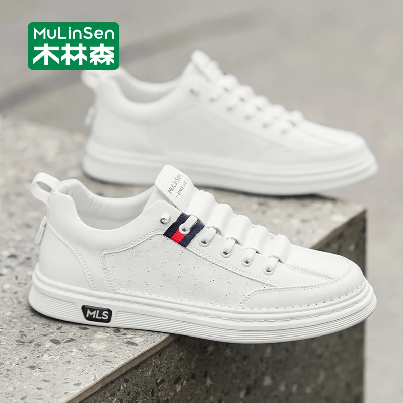 木林森鞋子男款软底防滑开车板鞋潮流休闲小白鞋春秋上班通勤男鞋