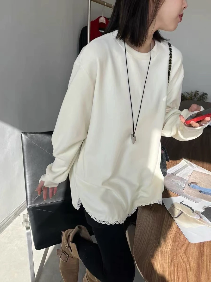 【云云精选】2693 下摆花边休闲韩版暖姜天 丝上衣