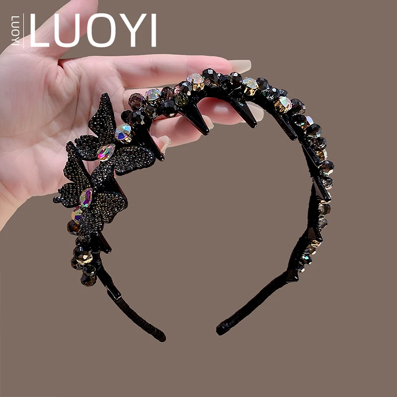 2025新款高级感满钻小蝴蝶水晶珠珠发箍高颅顶头箍洗脸防滑头箍女
