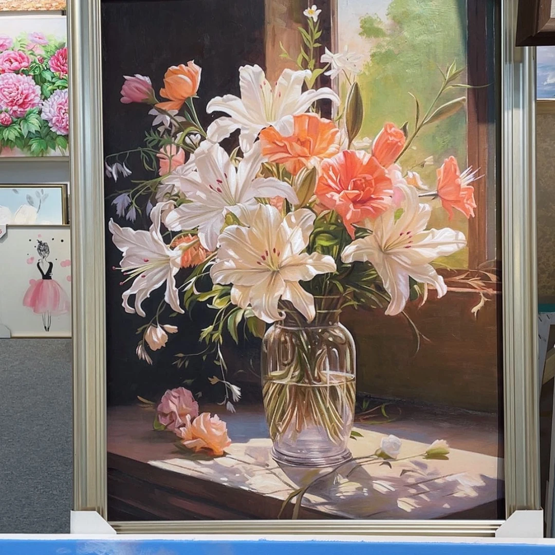 【闪购商品】油画手绘油画百合花70×90含框