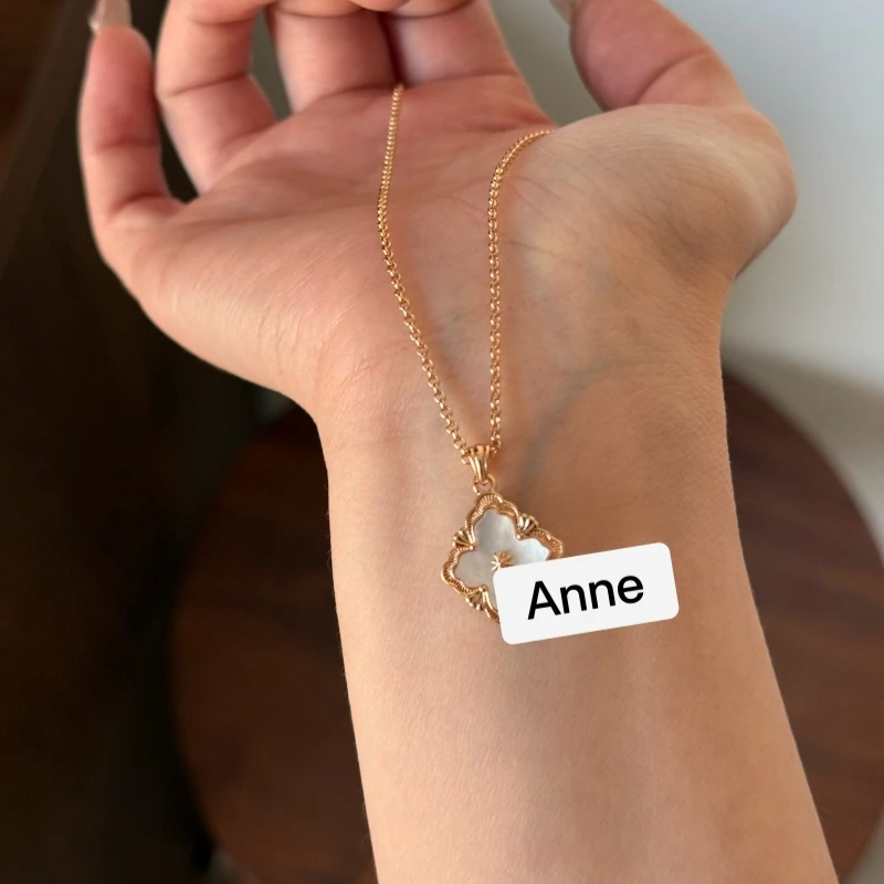 铜合金项链  轻奢时尚白贝拉丝雕花复古项链【X680】