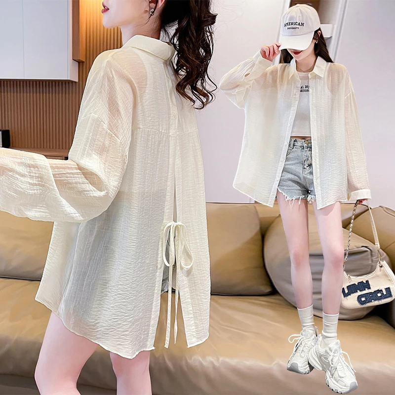 防晒衬衫女2025年夏季薄款设计感后背开叉防晒衣韩版冰丝长袖外套