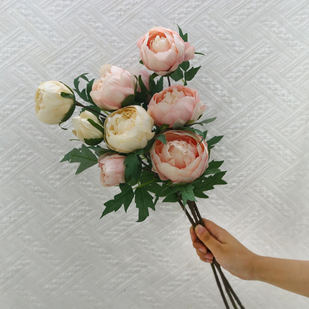 春节装饰房间，单枝三个花头的牡丹花，厂家直供颜色可选