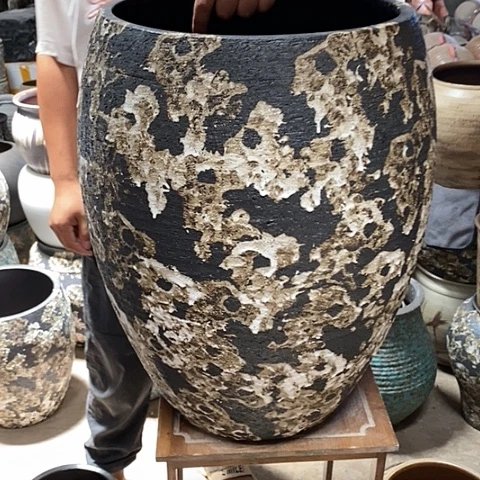 紫砂花盆口33高度50黑姹