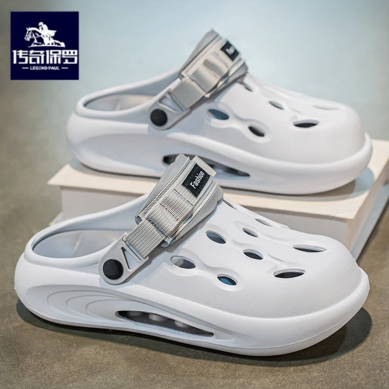 传奇保罗正版洞洞鞋男款夏季防滑厚底踩屎感户外开车运动包头拖鞋