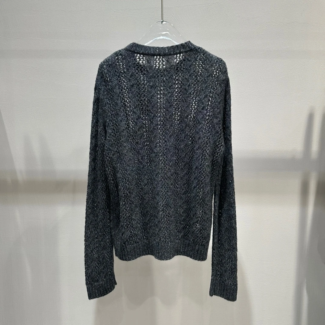 薄衫25年新款圆领灰色镂空针织衫HX0112